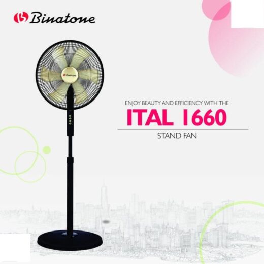 VENTILATEUR BINATONE 16″ SUR PIED NOIR DORE ITAL1660