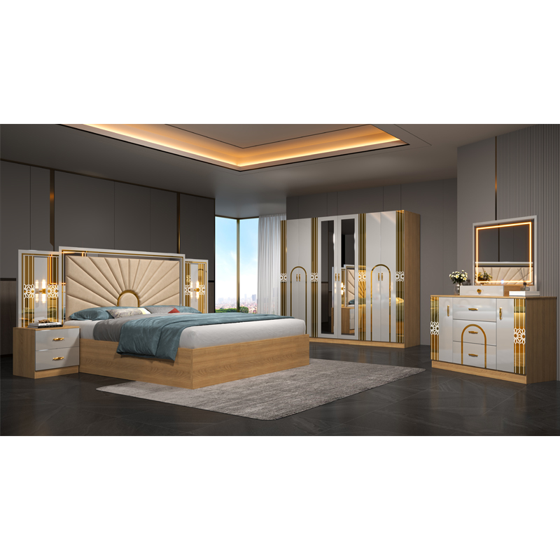 CHAMBRE A COUCHER 6BATTANTS 5PIECES BEIGE BLANC MC615