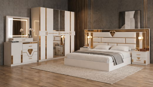 CHAMBRE A COUCHER ARMOIRE 6BATTANTS 6PIECES BEIGE 6185H