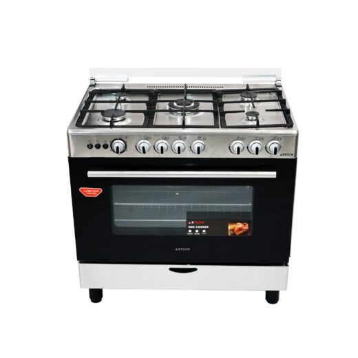 CUISINIERE ASTECH 5FEUX 90X60+FOUR A GAZ FULL OPTION GRIS CK93DA010