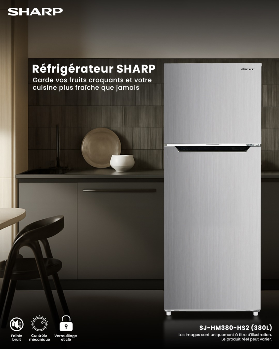 REFRIGERATEUR SHARP 2PORTES 380LITRES NOFROST GRIS SJHM380HS2