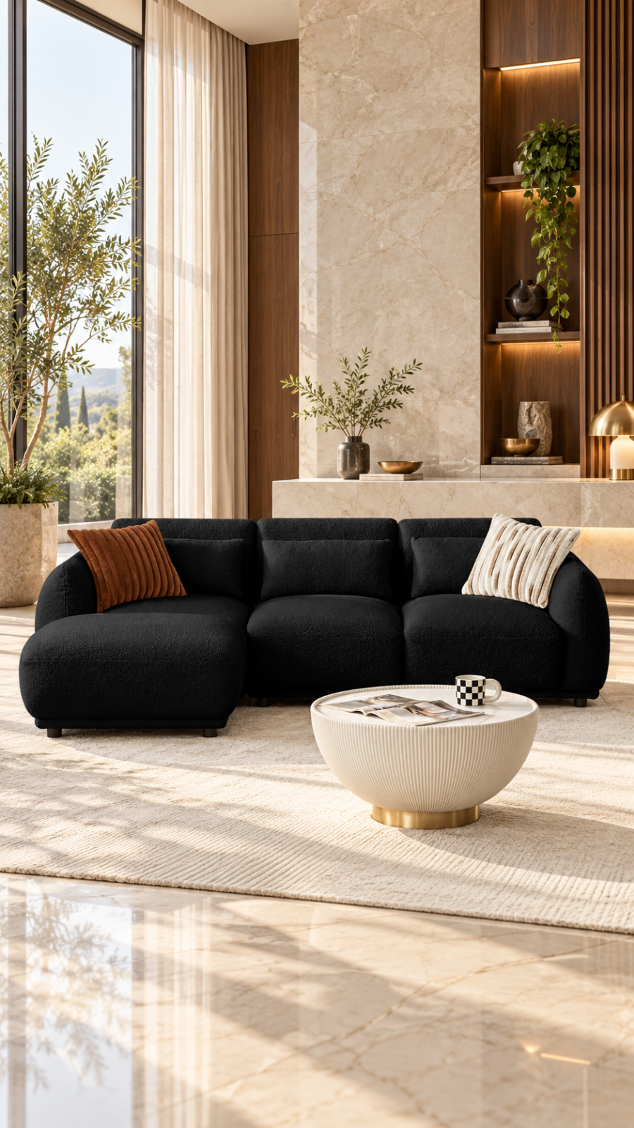 SALON CANAPE 3PLACES AVEC POUF NOIR 10BLACK1JY