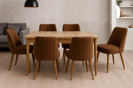 TABLE A MANGER EXTENSIBLE 6CHAISES 80X170/80X130 MARRON (ATLAS CAM)