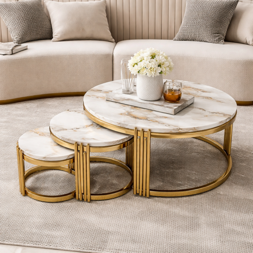 TABLE BASSE ENSEMBLE 4PIECES 90X90/50X50/45X45/40X40 BLANC-MEMBRE A02