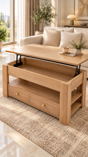 TABLE BASSE RELEVABLE AVEC 2TIROIRS 110.5*55.5*14.7 CM QYBG076