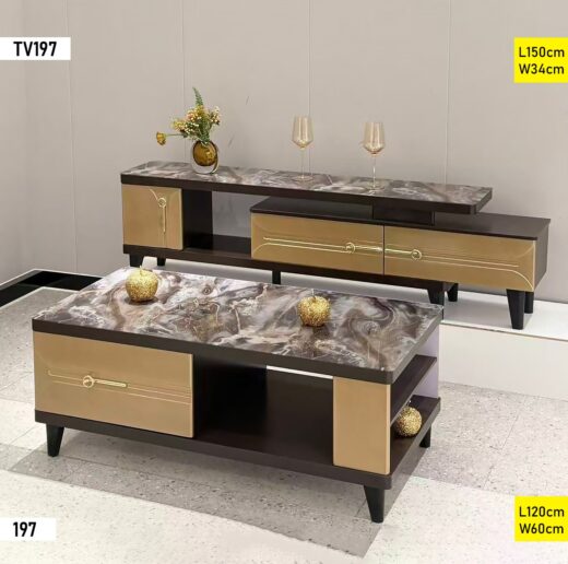 TABLE TELEVISEUR MARRON 150X34 TV197 + TABLE BASSE 120X60 197