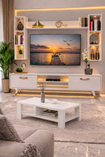 TABLE TELEVISEUR MFC1013 BLANC TVB011 + TABLE BASSE MFC1013