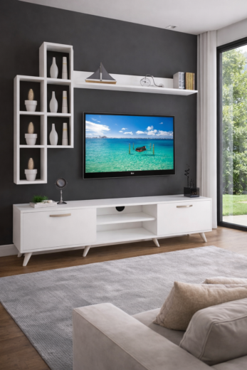 TABLE TELEVISEUR UNITE MFC13 180X45X35 CM BLANC TVB011